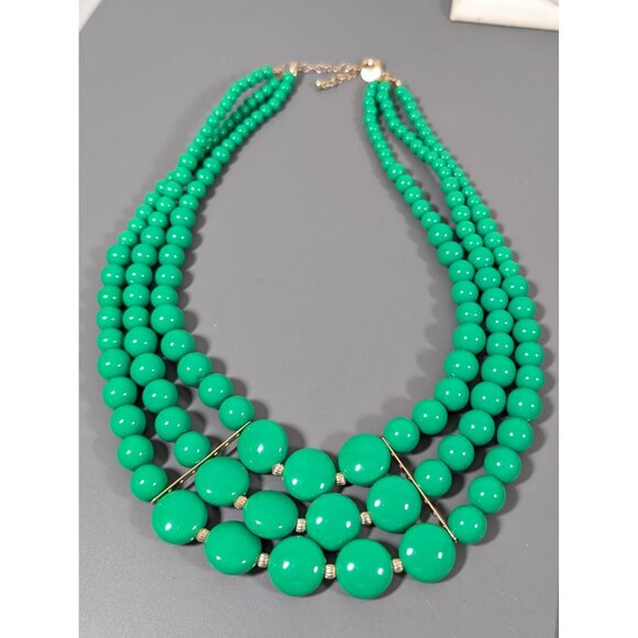 Charming Charlie Green Triple Strand Beaded Statement Bib Necklace 21" - Picture 2 of 7